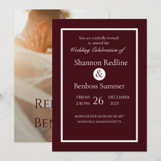 Elegant Burgundy Minimalist Wedding Invitation