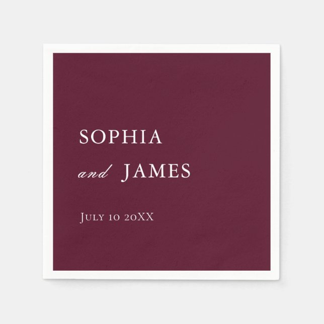 Elegant Burgundy Minimalist Wedding Napkin (Front)