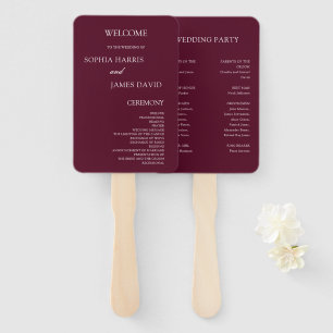 Elegant Burgundy Minimalist Wedding Programs Hand Fan