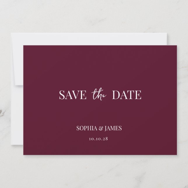 Elegant Burgundy Minimalist Wedding Save The Date (Front)