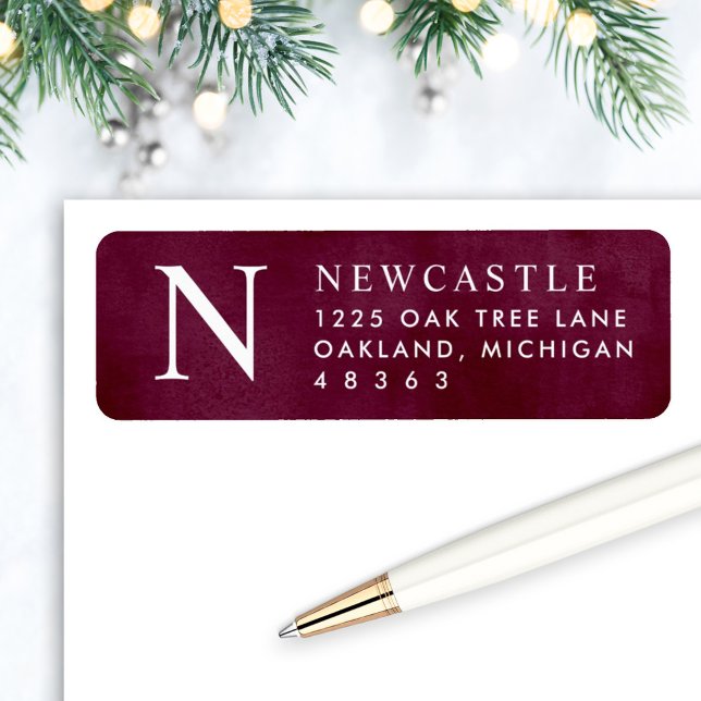 Elegant Burgundy Monogram Initial Return Address Label (Creator Uploaded)