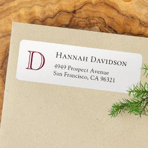 Elegant Burgundy Monogram Initial Return Address Return Address Label