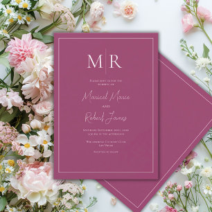 Elegant Burgundy Monogram Modern Wedding Invitation