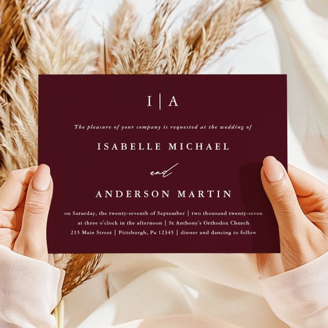 Elegant Burgundy Monogram Photo Wedding Invitation (Creator Uploaded)