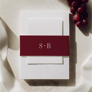 Elegant Burgundy Monogram Wedding Invitation Belly Band