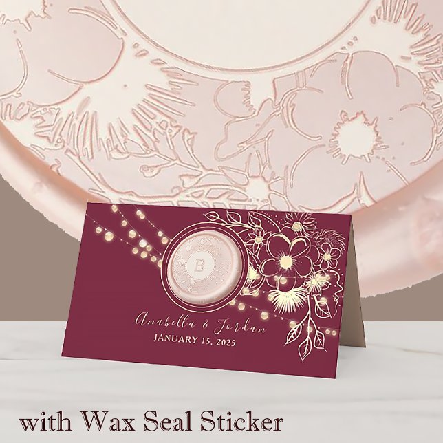 Elegant Burgundy Monogram Wedding Place Card (Creator Uploaded)