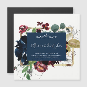 Elegant Burgundy Navy Blue Floral Garden Wedding S Magnetic Invitation