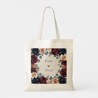 Elegant Burgundy & Navy Floral Bridesmaid Tote Bag
