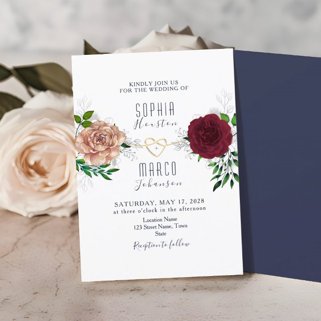 Elegant Burgundy Navy Floral Invitation (Creator Uploaded)