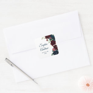 Elegant Burgundy & Navy Floral  Wedding  Square Sticker