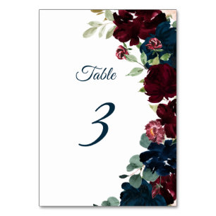 Elegant Burgundy & Navy Flowers Table 3 Wedding Number
