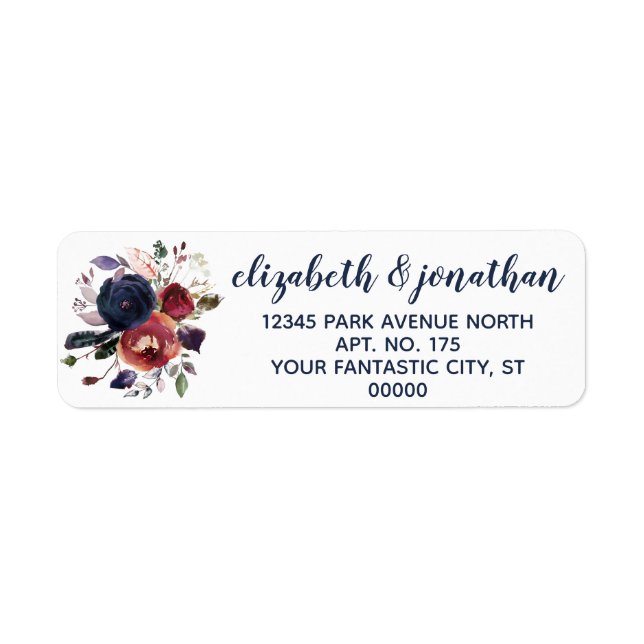 Elegant Burgundy Navy Rose Gold Return Address Label (Front)
