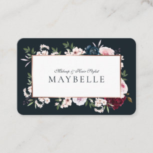 Elegant Burgundy & Navy Watercolor Floral Frame Business Card