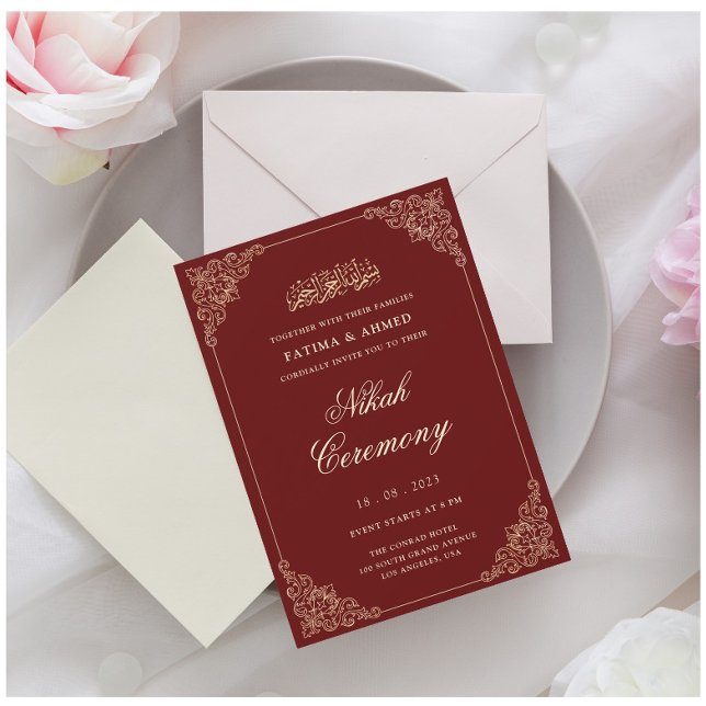 Elegant Burgundy Nikah Islamic Muslim Wedding Invitation (Creator Uploaded)