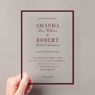 Elegant Burgundy Old Money Wedding Acrylic Invitations