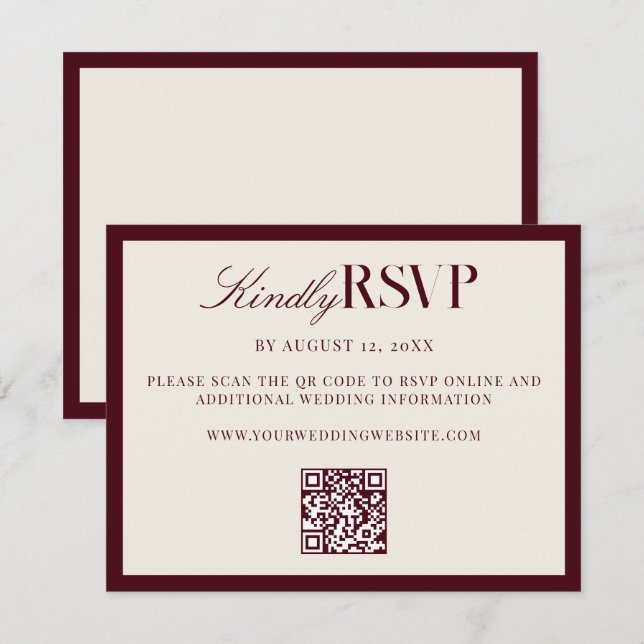 Elegant Burgundy Old Money Wedding RSVP Card (Front/Back)
