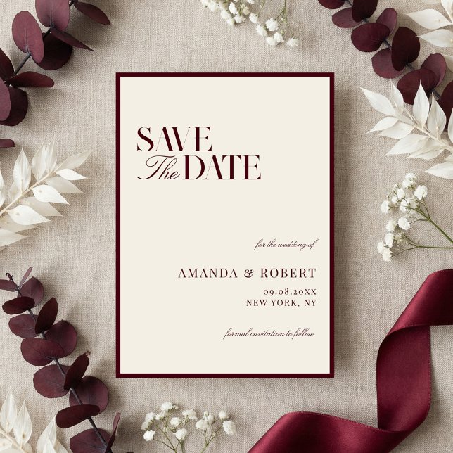 Elegant Burgundy Old Money Wedding Save The Date (Creator Uploaded)