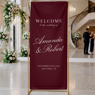 Elegant Burgundy Old Money Wedding Welcome Banner