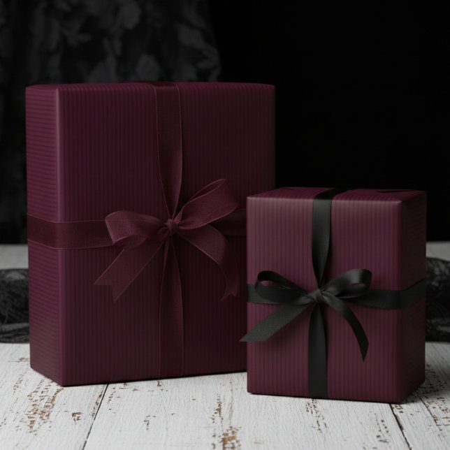 Elegant Burgundy on Burgundy Pinstripes Wrapping Paper (Elegant and Sophisticated Gothic Burgundy on Burgundy Pinstriped Wrapping Paper for Gothic Wedding)
