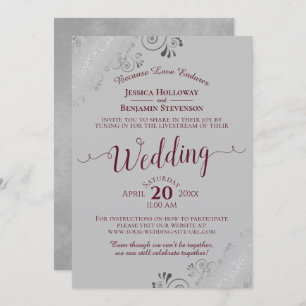 Elegant Burgundy on Grey Wedding Livestream Invitation