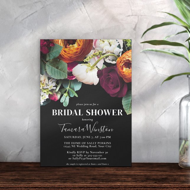 Elegant Burgundy Orange Blush Black Floral Shower  Invitation (Creator Uploaded)