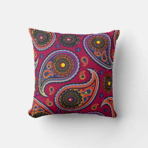 Elegant Burgundy Paisley and Mandala Pattern Cushion