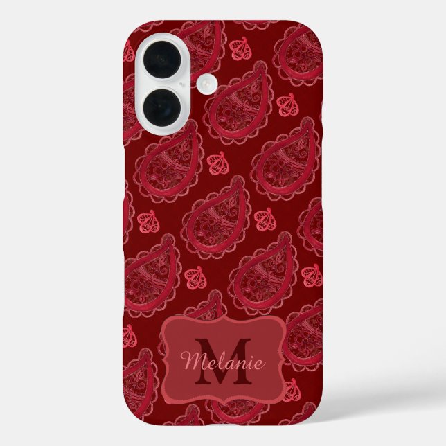 Elegant Burgundy Paisley Pattern Personalised Case-Mate iPhone Case (Back)