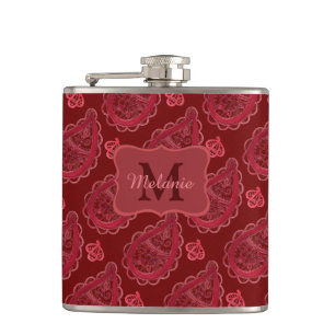 Elegant Burgundy Paisley Pattern Personalised Hip Flask