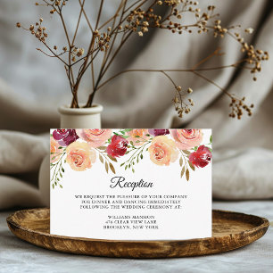Elegant Burgundy Peach Floral Evening Reception Enclosure Card