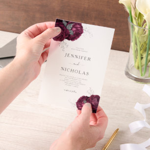 Elegant Burgundy Peonies Floral Wedding Vellum Invitations