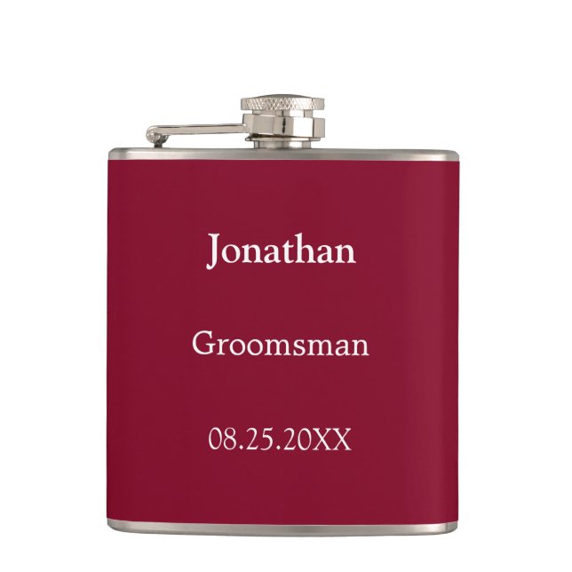 Elegant Burgundy Personalised Groomsman Flask (Front)