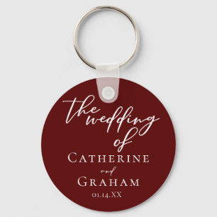 Elegant Burgundy Personalised Wedding Key Ring