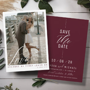Elegant Burgundy Photo Modern Christian Wedding Save The Date