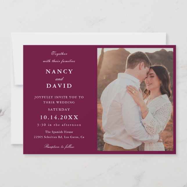 Elegant Burgundy Photo Wedding  Invitation (Front)