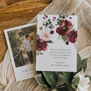 Elegant Burgundy Photo Wedding Thank You Card