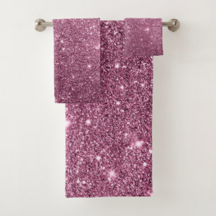 Elegant burgundy pink abstract girly glitter bath towel set