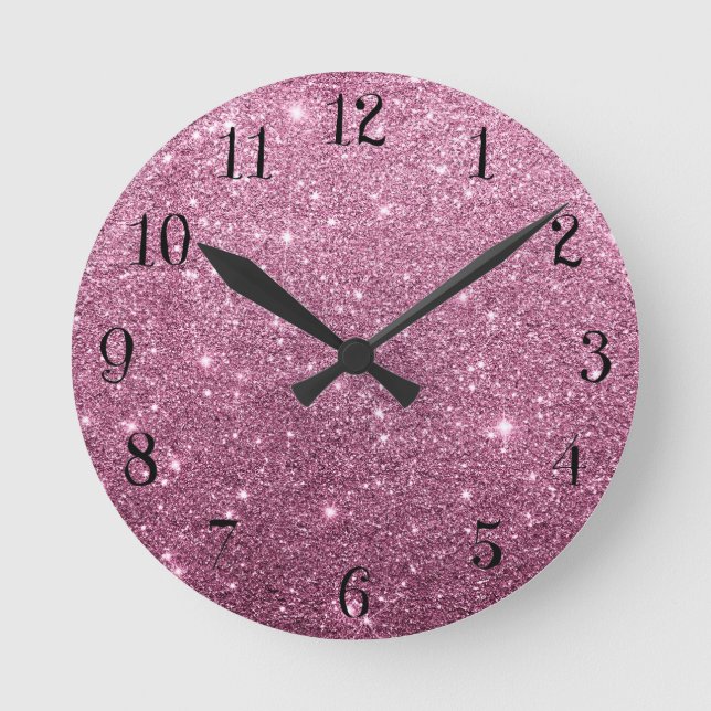 Elegant burgundy pink abstract girly glitter round clock (Front)