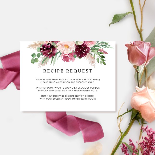 Elegant Burgundy Pink and Blush Wedding  Recipe Enclosure Card (Creator Uploaded)