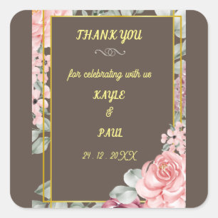 Elegant Burgundy Pink Blush Floral Wedding  Square Sticker