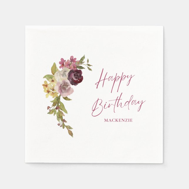 Elegant Burgundy Pink Floral 40th Birthday Napkin (Front)