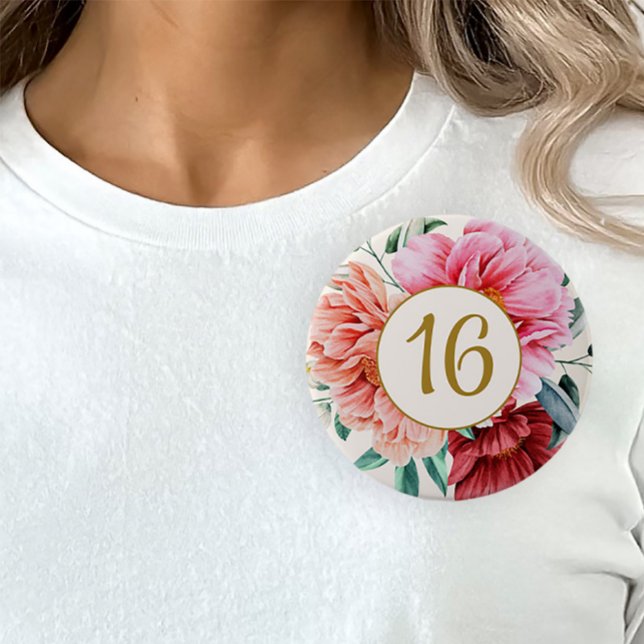 Elegant Burgundy Pink Floral Peonies Sweet 16   10 Cm Round Badge (Creator Uploaded)