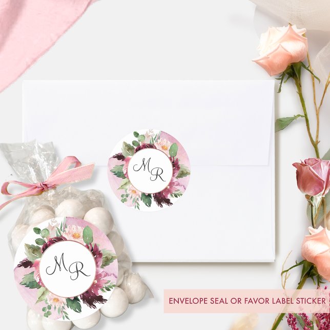 Elegant Burgundy Pink Floral Wedding Envelope Seal (Creator Uploaded)