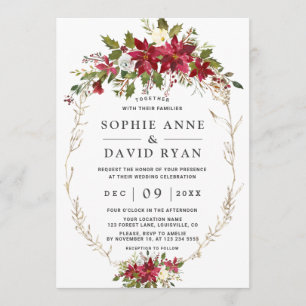 Elegant Burgundy Pink Flowers Gold Wedding Invitation