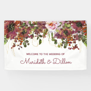 Elegant Burgundy Pink Gold Floral Wedding Banner