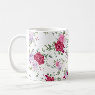 Elegant Burgundy & Pink Lavender Floral Garden Coffee Mug