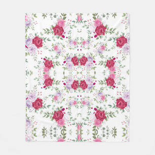 Elegant Burgundy & Pink Lavender Floral Garden Fleece Blanket