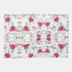 Elegant Burgundy & Pink Lavender Floral Garden Tea Towel