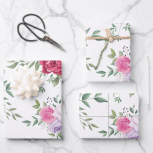 Elegant Burgundy & Pink Lavender Floral Garden Wrapping Paper Sheet