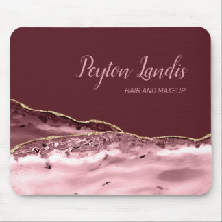 Elegant Burgundy Pink Marble Name Business Mouse Pad
