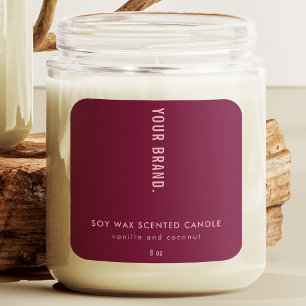 Elegant Burgundy Pink Minimal Jar Packaging Candle Square Sticker